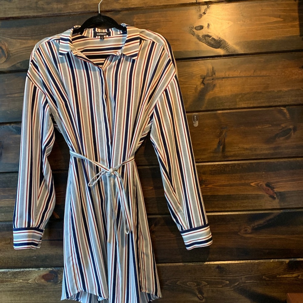 Striped express button down dress